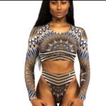 Sexy African Print Tribal Swimsuit Long Sleeve Swimwear Bathing Suit Women Swimming Suit Surfing Beachwear Thong Bikini Maillot