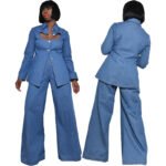 Open Chested Denim Top And Pants Two Piece Suit