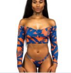 Sexy African Print Tribal Swimsuit Long Sleeve Swimwear Bathing Suit Women Swimming Suit Surfing Beachwear Thong Bikini Maillot