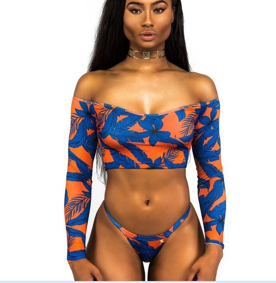 Sexy African Print Tribal Badeanzug Langarm Bademode Badeanzug Frauen Badeanzug Surfen Beachwear Tanga Bikini Maillot