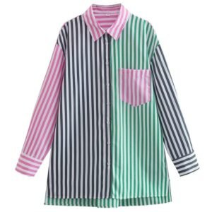 Color Matching Striped Print Blouse