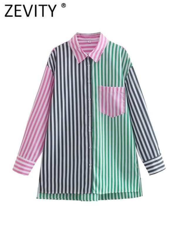 Color Matching Striped Print Blouse