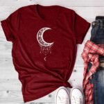 Sonne Mond Frauen Tshirt O-Ausschnitt T Shirt Frauen Baumwolle gedruckt Camiseta Mujer Kurzarm Tshirt