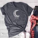 Sun Moon Women Tshirt O-neck T Shirt Women Cotton Printed Camiseta Mujer Short Sleeve Tshirt