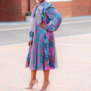 African Plus-size Women's Print Patchwork With Long Pleated Skirt