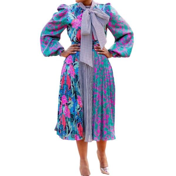 African Plus-size Women's Print Patchwork With Long Pleated Skirt