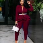 African Professional Ruffled Suit And Leggings Two-Piece Suit