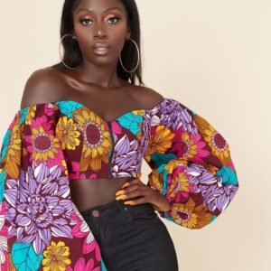 Afrikanischer Stil Digitaldruck Frauen Sexy Einreihiger Ausschnitt Röhrenoberteil Lange Ärmel