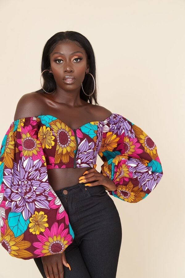 African Style Digital Printing Women's Sexy One-line Neck Tube Top Long Sleeves