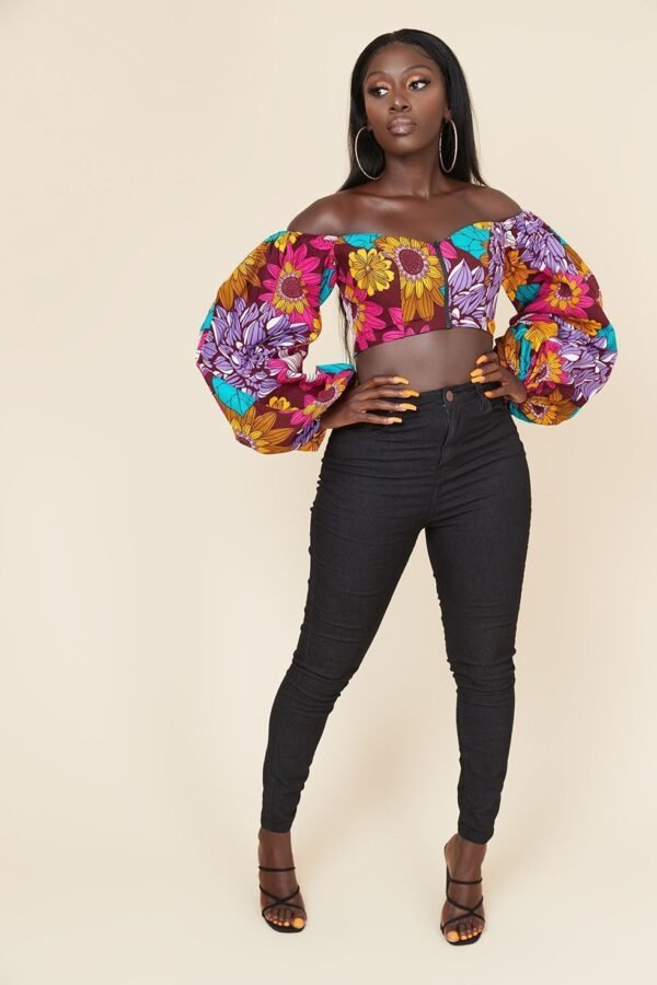 African Style Digital Printing Women's Sexy One-line Neck Tube Top Long Sleeves