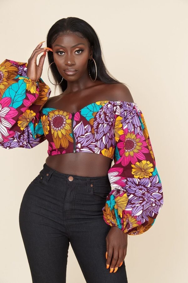 African Style Digital Printing Women's Sexy One-line Neck Tube Top Long Sleeves