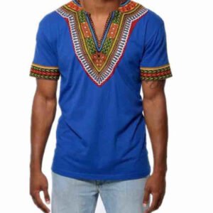 African ethnic printed V-neck short sleeve Tshirt