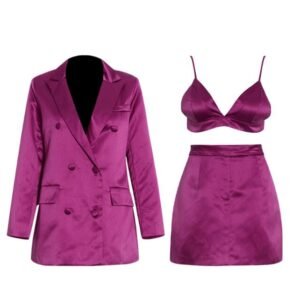 Three Pieces Double Breasted Suit + Camisole + Short Hip Skirt
