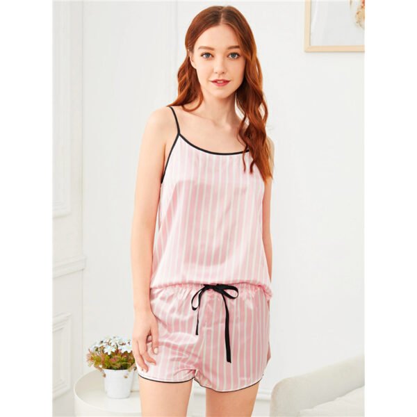 Pink 7Pcs Letter Embroidered Striped Pajamas Set