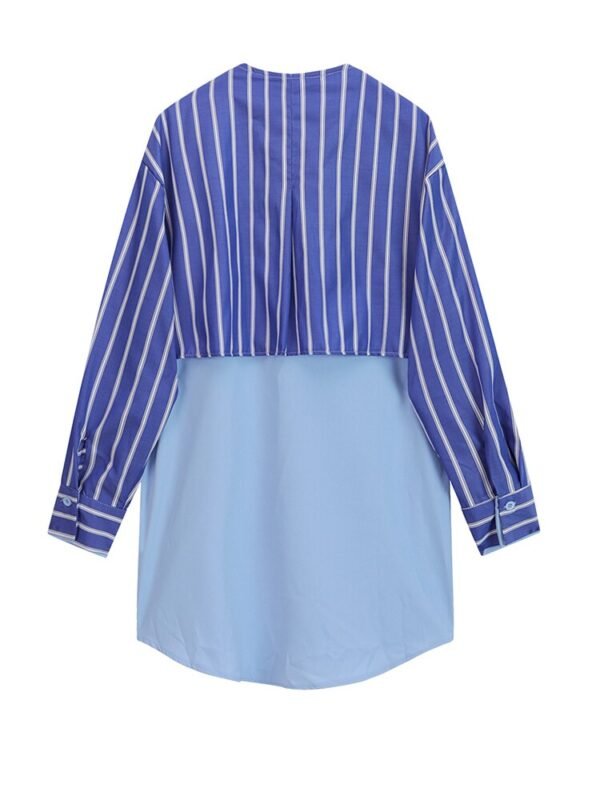 Blue Striped Big Size Color-block Dress