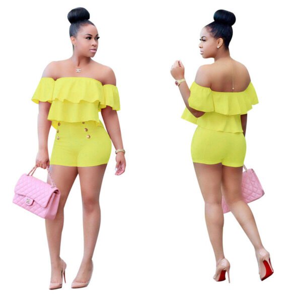 Plus Size Jumpsuit Two Pieces Ruffles Crop Top And Shorts