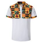 Summer New Men's Shirt African Print Stitching Design Short Sleeve Button Shirt Stand Collar Big Happy Shirt