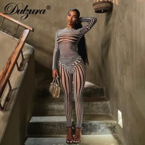 Zebra Print 2 Pieces Long Sleeve See Through Sheer Outfit