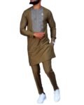 Long Sleeve Crew Neck Embroidered African Simple Men's Casual Suit