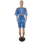 Plus Size 2 Piece Set Short Sleeve Tops And Shorts Suit