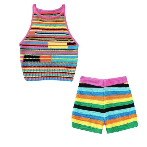 Summer Two Pieces Sets Outifits Knitted Vest Tops + Knit Shorts