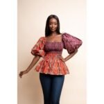 African Style Digital Printing Sexy Square Neck Lantern Sleeve Casual Top