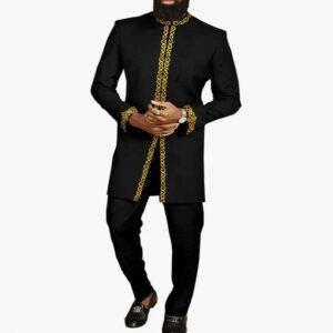 Costume homme simple, long, en coton imprimé africain