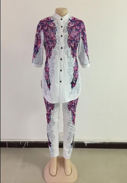 African Print Elastic Bazin Suit