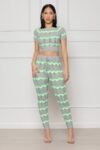 Women's Spring Color Matching Woolen Suit Wave Pattern Tight Knit Two-Piece Set