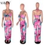Sexy Beach Style 2 piece Women Set Print Halter Strapless Long Pant Bodycon Set