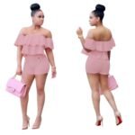 Plus Size Jumpsuit Two Pieces Ruffles Crop Top And Shorts