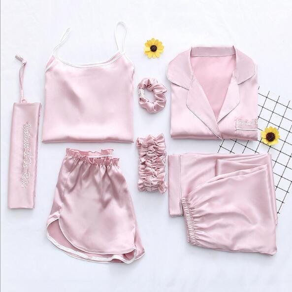 7 Pieces Silk Pajamas Sets