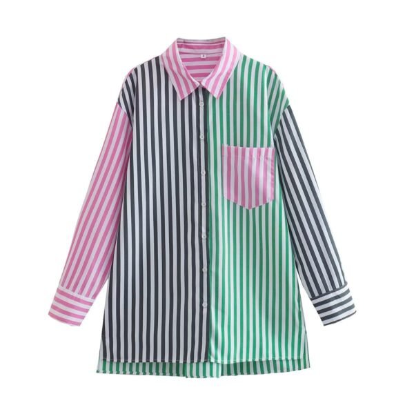 Color Matching Striped Print Blouse