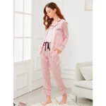 Pink 7Pcs Letter Embroidered Striped Pajamas Set