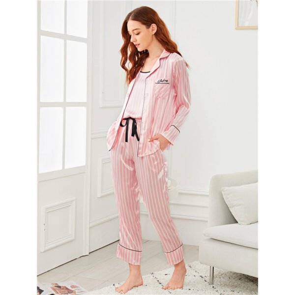 Rosa 7Pcs Brief bestickt gestreiften Pyjamas Set