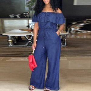 Plus Size Denim Strampler Jumpsuit