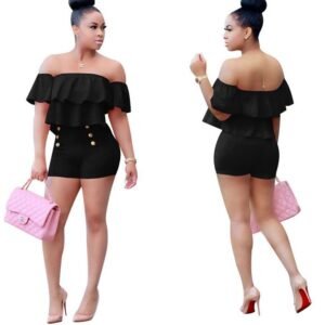 Plus Size Jumpsuit Two Pieces Ruffles Crop Top And Shorts