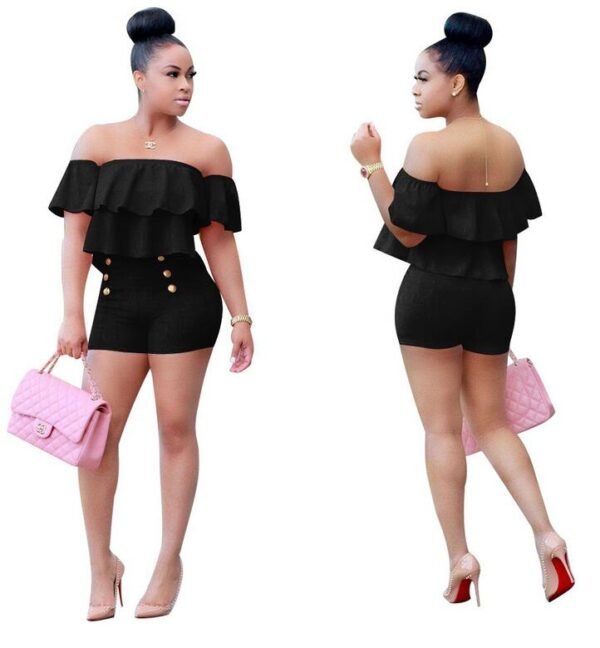 Plus Size Jumpsuit Two Pieces Ruffles Crop Top And Shorts