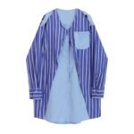 Blue Striped Big Size Color-block Dress