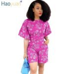 Plus Size 2 Piece Set Short Sleeve Tops And Shorts Suit