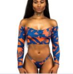 Sexy African Print Tribal Swimsuit Long Sleeve Swimwear Bathing Suit Women Swimming Suit Surfing Beachwear Thong Bikini Maillot