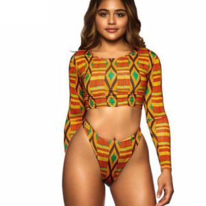 African Print Swimwear Thong Bikini Set