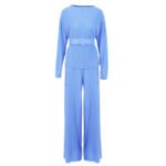 Fashion New Women's Long Sleeve Small Stand Up Collar Waist Wide Leg Pants Temperament Pleated Casual Suit With Belt
