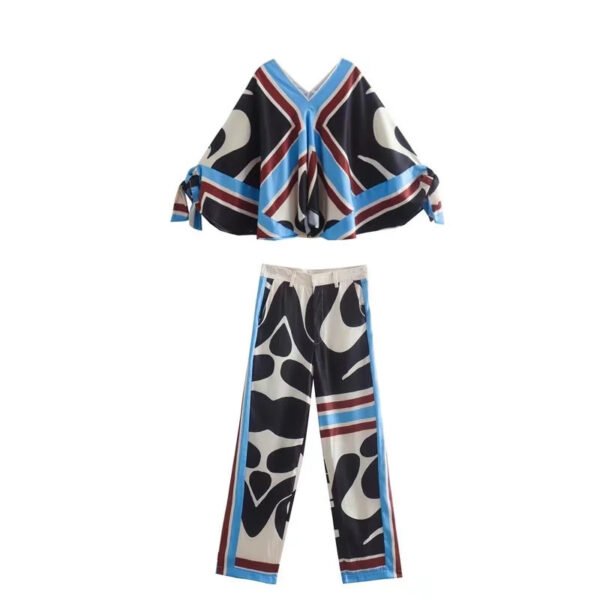 Retro V-Mouth Knotted Shirt + High Waist Pants Suit
