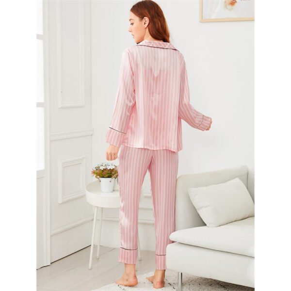 Pink 7Pcs Letter Embroidered Striped Pajamas Set