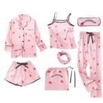 7 Pieces Pajamas Sets Faux Silk Striped Pyjama