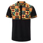 Summer New Men's Shirt African Print Stitching Design Short Sleeve Button Shirt Stand Collar Big Happy Shirt