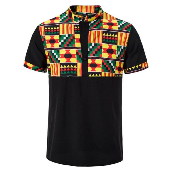 Summer New Men's Shirt African Print Stitching Design Short Sleeve Button Shirt Stand Collar Big Happy Shirt