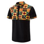 Summer New Men's Shirt African Print Stitching Design Short Sleeve Button Shirt Stand Collar Big Happy Shirt