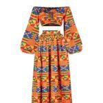 Printed African Style Women's Suit One-way Neck Top Split Skirt